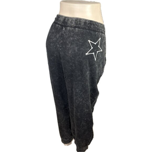 Lovesick +6 Black Acid Wash Drawstring Star Skeleton Bones Graphic Jogger Pants - Picture 6 of 7